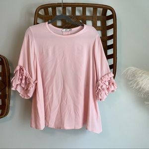 0039 Italy Pink Ruffle Sleeve Blouse